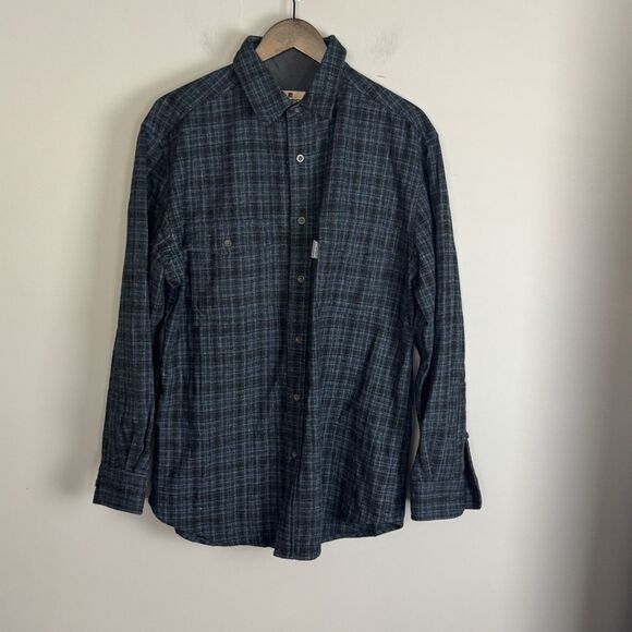 WOOLRICH Mens Blue Plaid 100% Wool Long Sleeve Shirt Size M Heavy - Picture 1 of 11